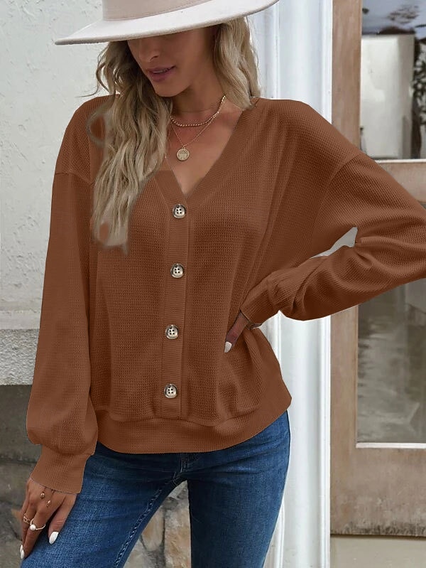 Damen Bluse Knöpfe Einfarbig Stilvoll Lässig Langarm V Ausschnitt Normale Oberteile Täglich Blau Schwarz Weiß Grün Khaki Frühling Herbst 2026 - $24.99 –P6
