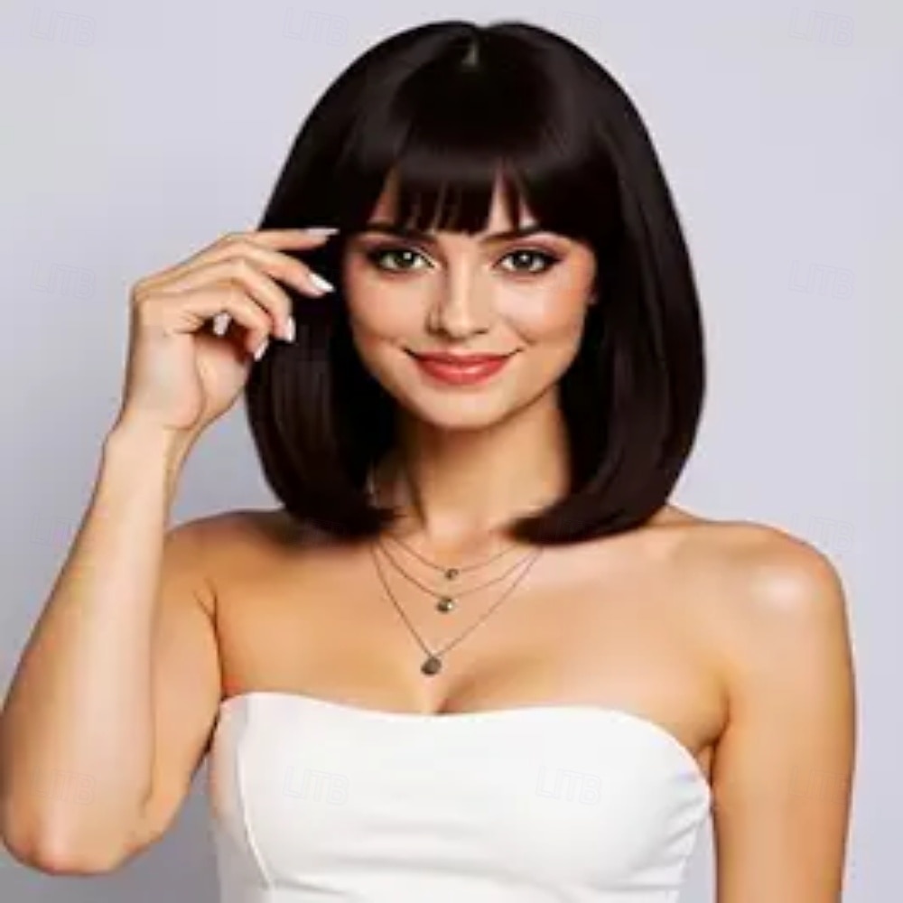 Perruque courte blanche platine avec frange, cheveux synthétiques ombrés à blonds, résistante à la chaleur, 12 pouces, pour femmes de 2025 ? $21.99 –P10