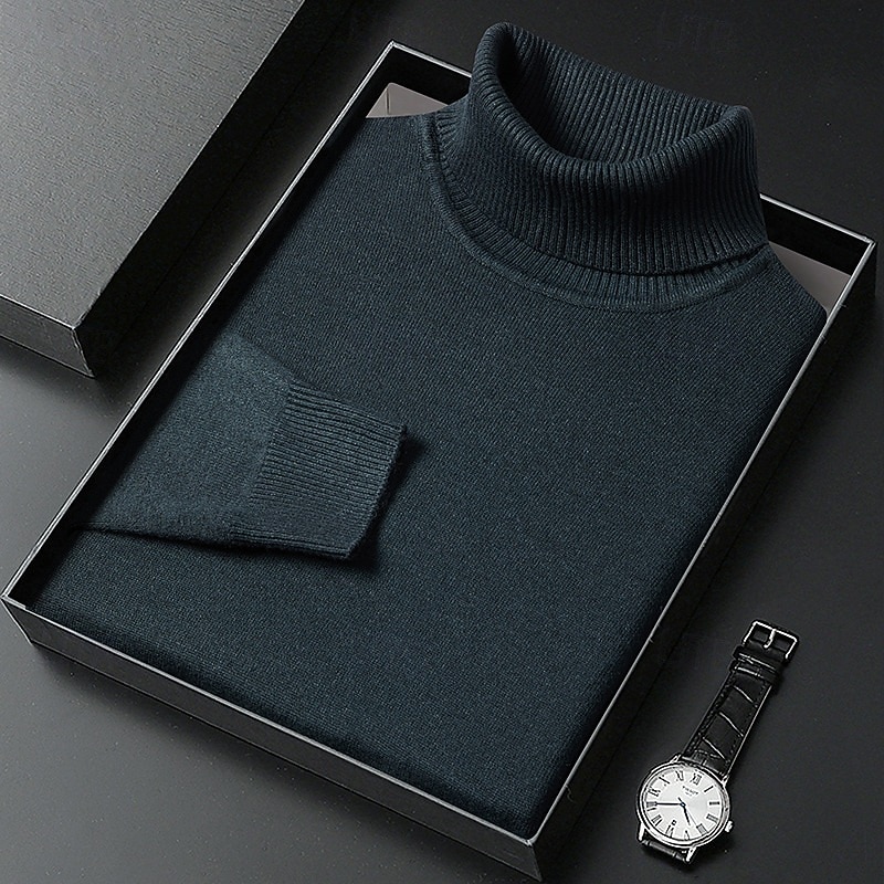 Men's Sweater Pullover Sweater Jumper Ribbed Knit Regular Tops Knitted Slim Fit Plain Turtleneck Knitwear Contemporary Casual Daily Wear Clothing Apparel Fall Winter Camel Black M L XL 2026 - $26.99 –P2