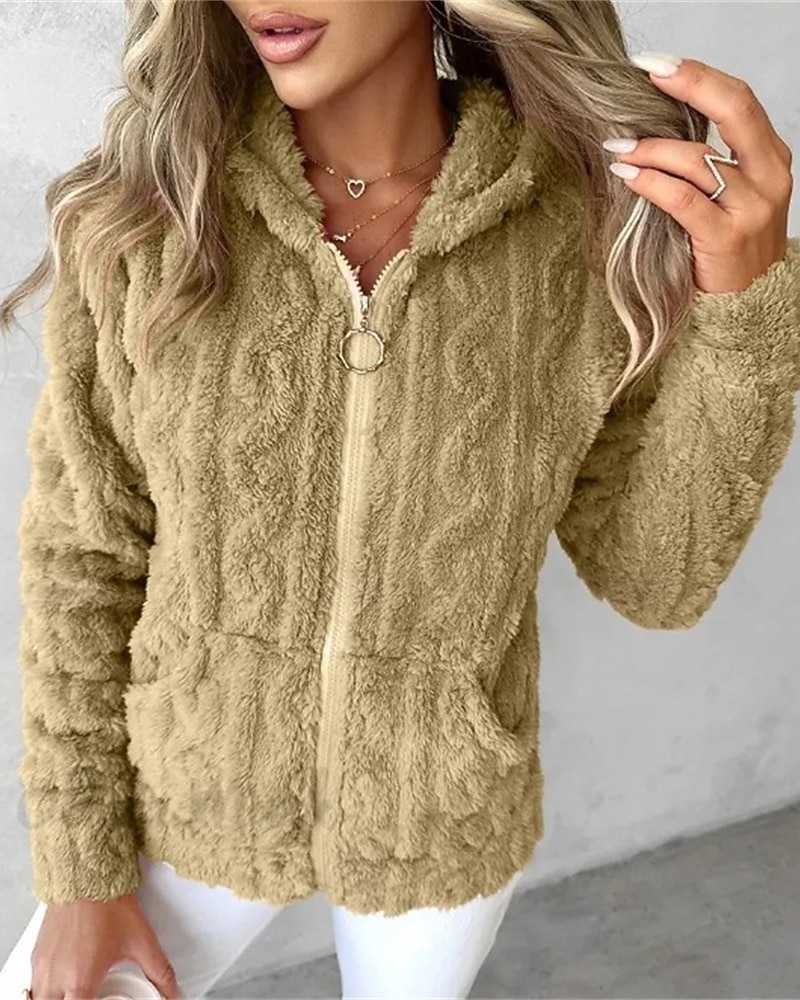Per donna Giacca in Pile Cappotto Giacca con Cappuccio Caldo Confortevole Cerniera Tasca Moda Moderno Casual Semplice Uscire Weekend Cerniera Regolare Con Cappuccio Vestibilità regolare Manica Lunga del 2025 a $26.99 –P2