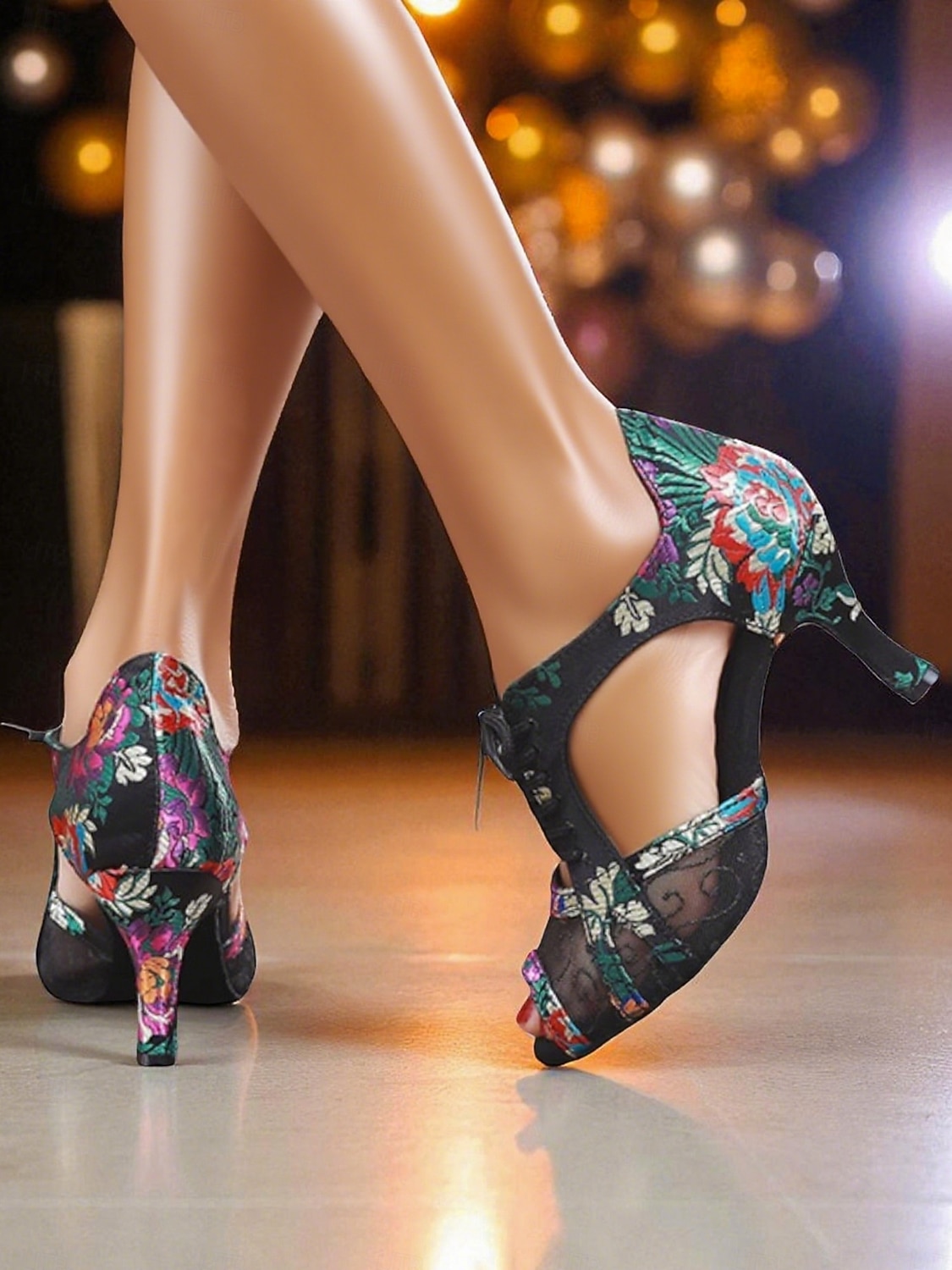 Women's Lace-Up Latin Dance Shoes with Embroidered Mesh Design - Professional Ballroom Heels for Performance and Party Wear 2025 - $59.99 –P4