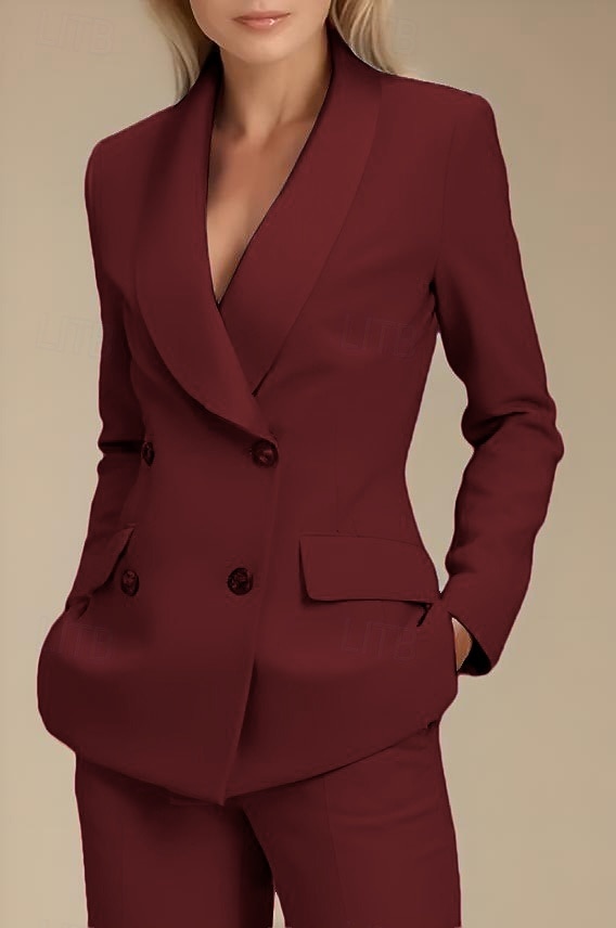 Dames 2-delige pakken Formeel Bruiloft gast Formele avonden Stretch crêpe Elegant Lange mouw Tot de grond Sjaalrevers Dubbele rij knopen 2025 - $154.99 –P4