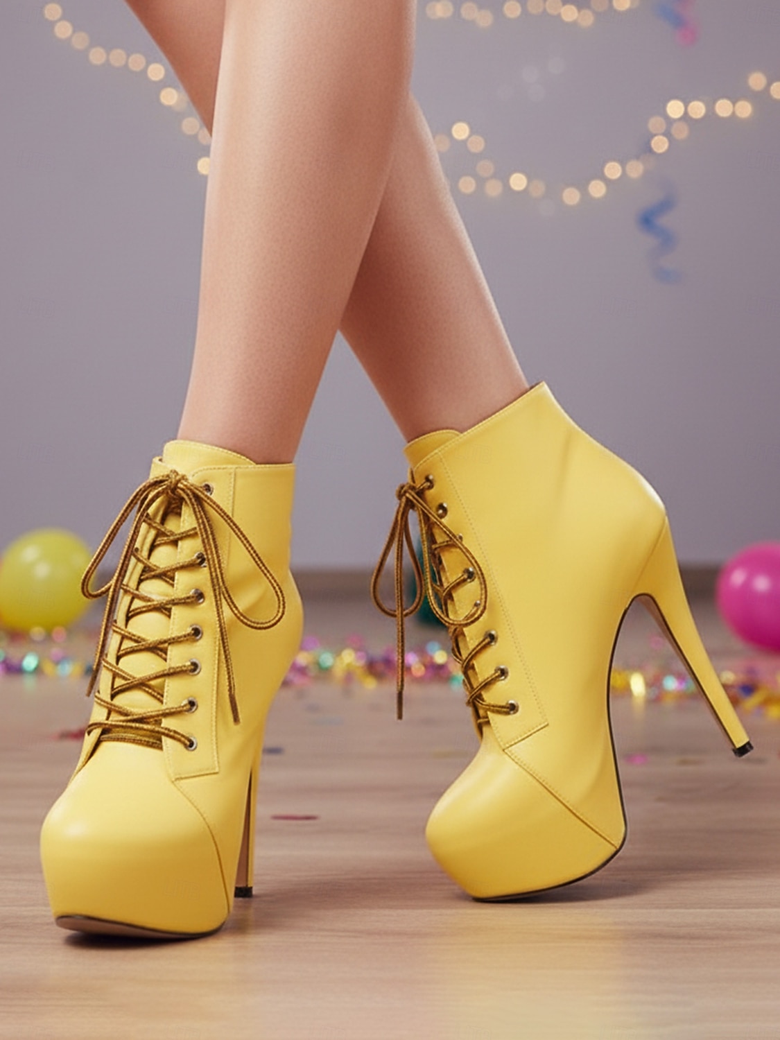 Botas femininas plataforma de couro sintético bege com cadarço - sapatos de festa com salto alto e salto agulha para vida noturna e balada de 2025 por $59.99 –P6