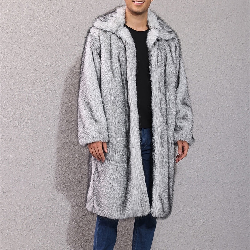 Herren Freizeitjacke Kunstpelzmantel Urlaub Täglich Thermowarm Plüsch Herbst Winter Einfach Mode Streetwear Revers Lang Weiß Gelb Kamel Grau Jacken 2025 - $58.99 –P1
