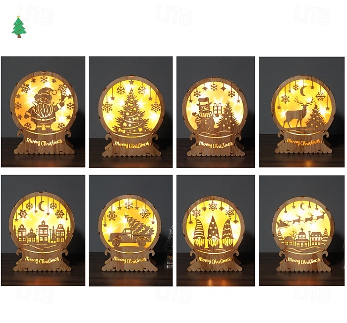 Julpwooden LED dekorativa lampor skrivbordspynt julprydnader inomhus sovrum studierum matsalar atmosfärdekorerande lampor AA batteribox 2025 - $13.49 –P2