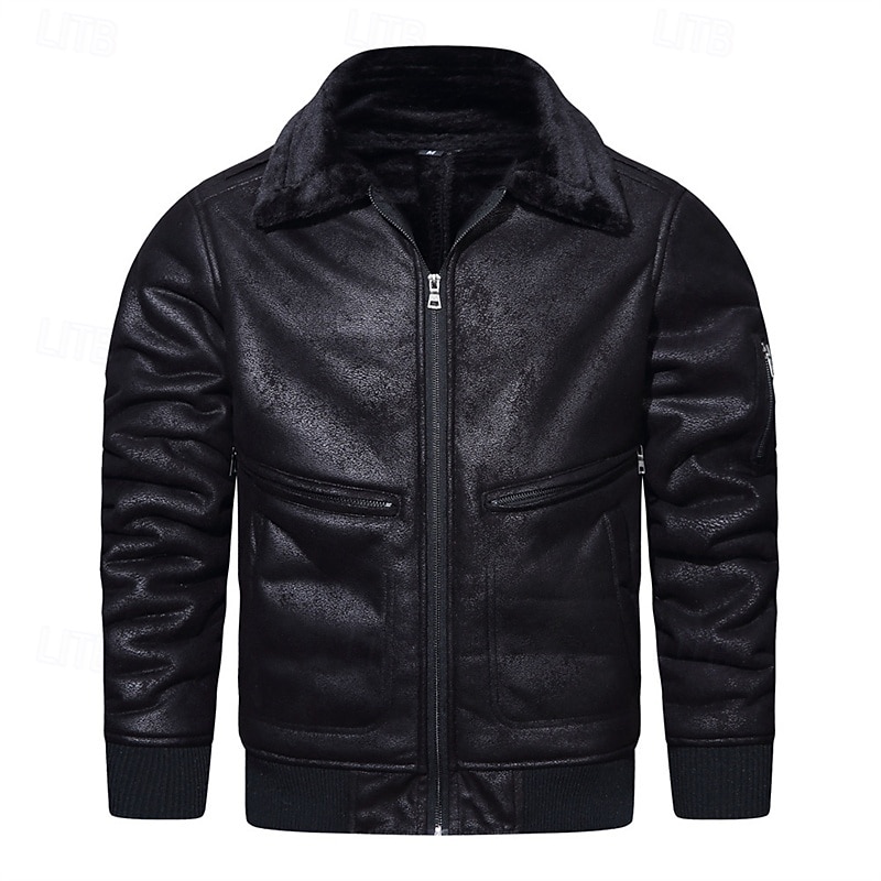 Per uomo Giacca in Ecopelle Giacca in Pile Giacca da Biker Giacca da Moto Vacanza Quotidiano Antivento Caldo Tasca Inverno Semplice Moda Classico Bavero Regolare Nero Caffè Giacca del 2025 a $81.99 –P8