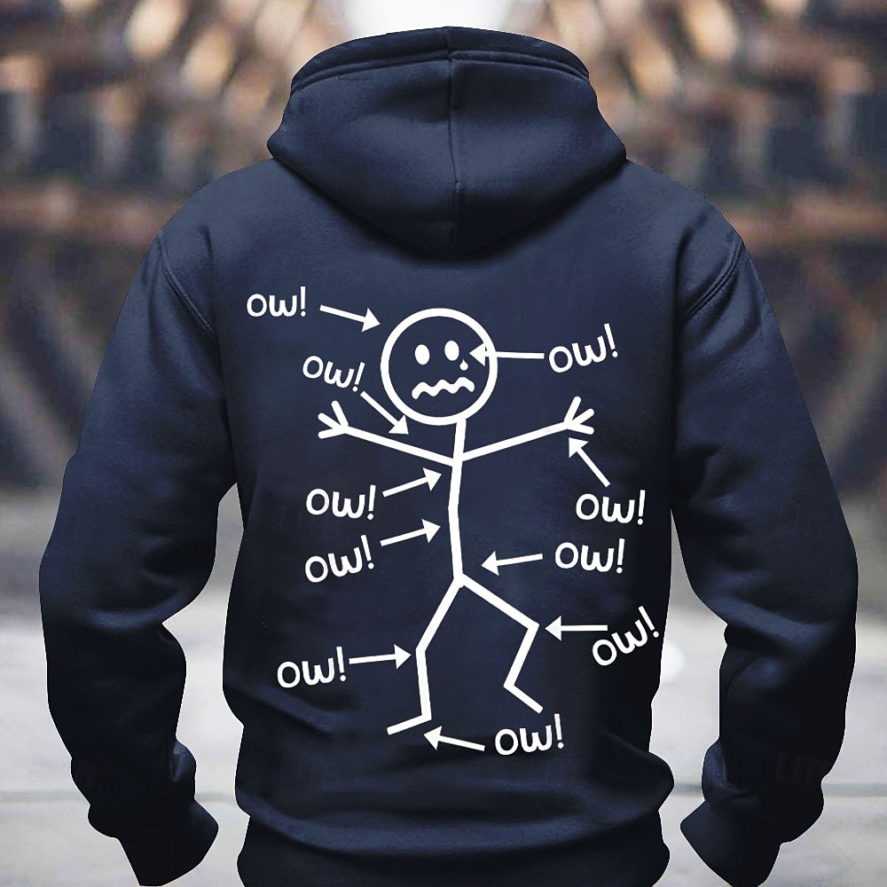 Zabawny hoodie dla mężczyzn z grafiką Ow - ruchome postacie humor związany z bólem długi rękaw pulower 2026 - $28.99 –P3