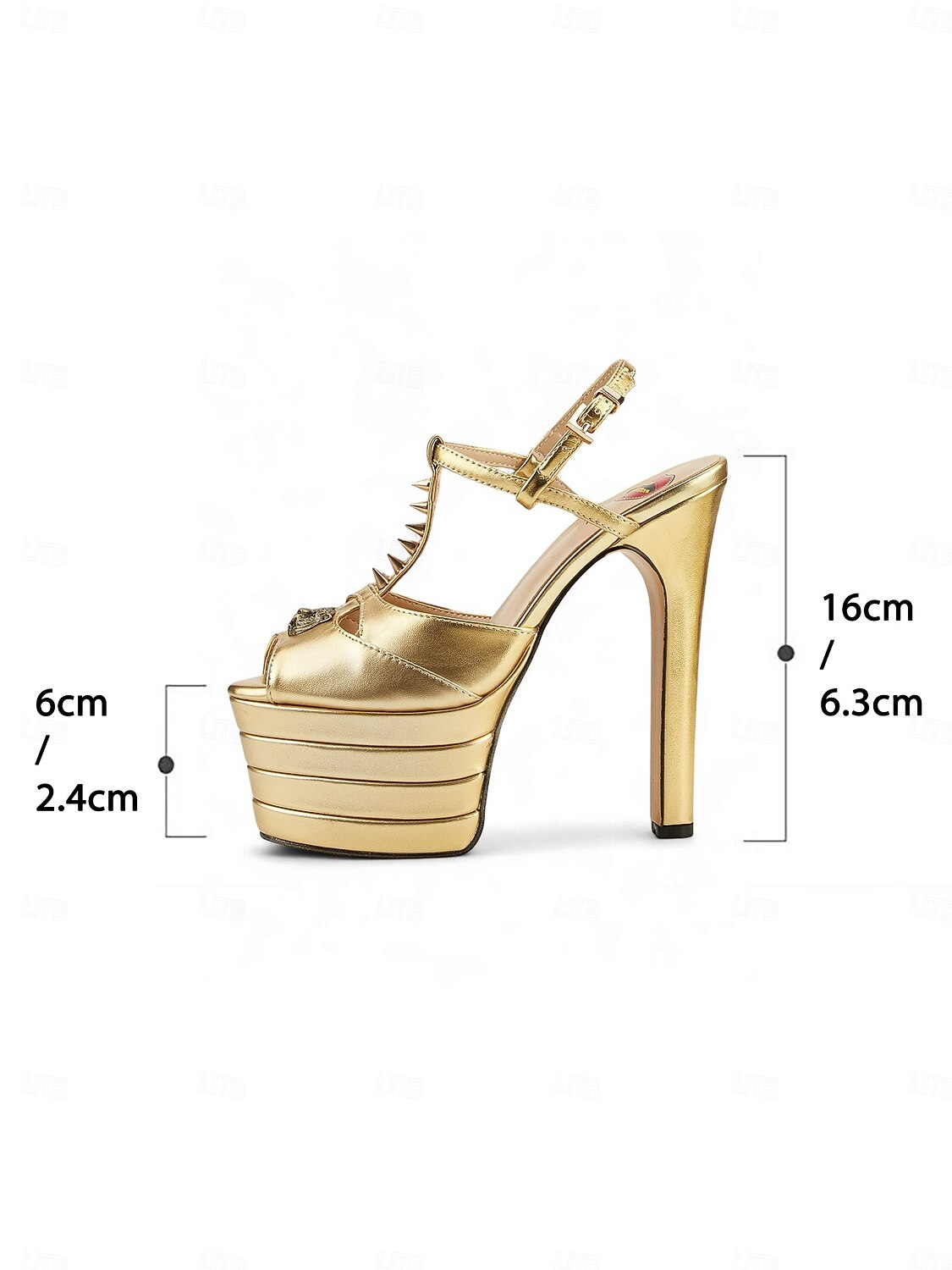 damehøye hæler i metallisk gull og sølv – edgy sandaler med pigger og peep toe for uteliv og fest 2025 - $79.99 –P3
