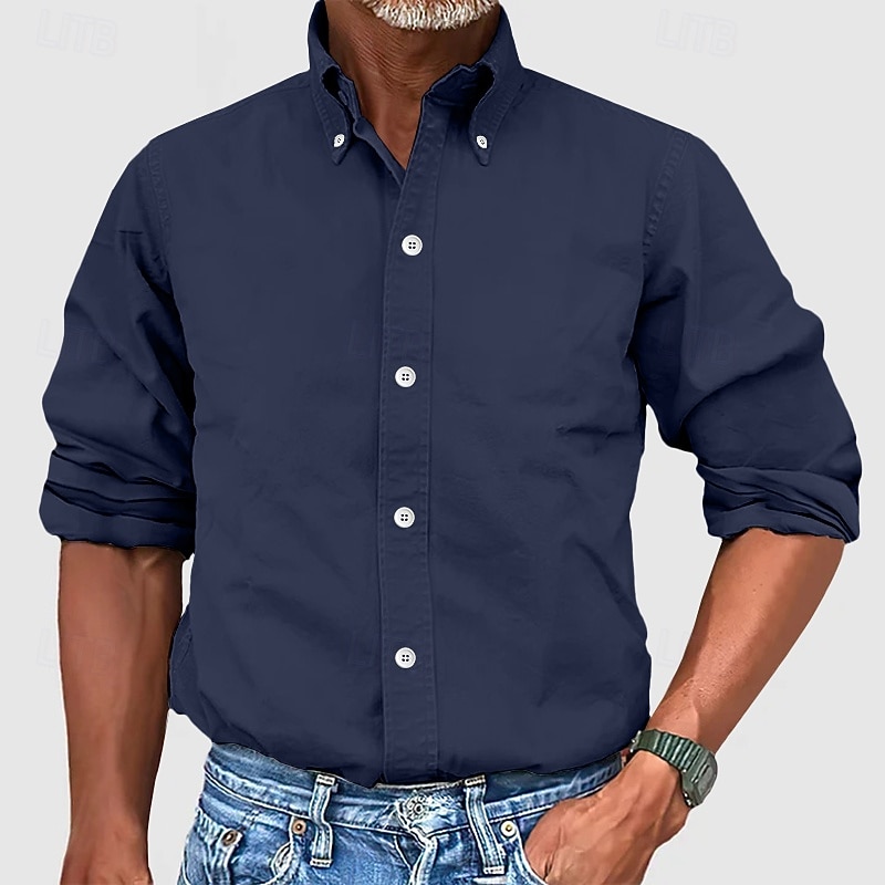 Herren Hemd Kleidhemd Durchgeknöpft Hemd Einfach Geschäft Täglich Schwarz Weiß Gelb Rosa Langarm Umlegekragen Sommer Frühling Bekleidung 2025 - $21.99 –P4