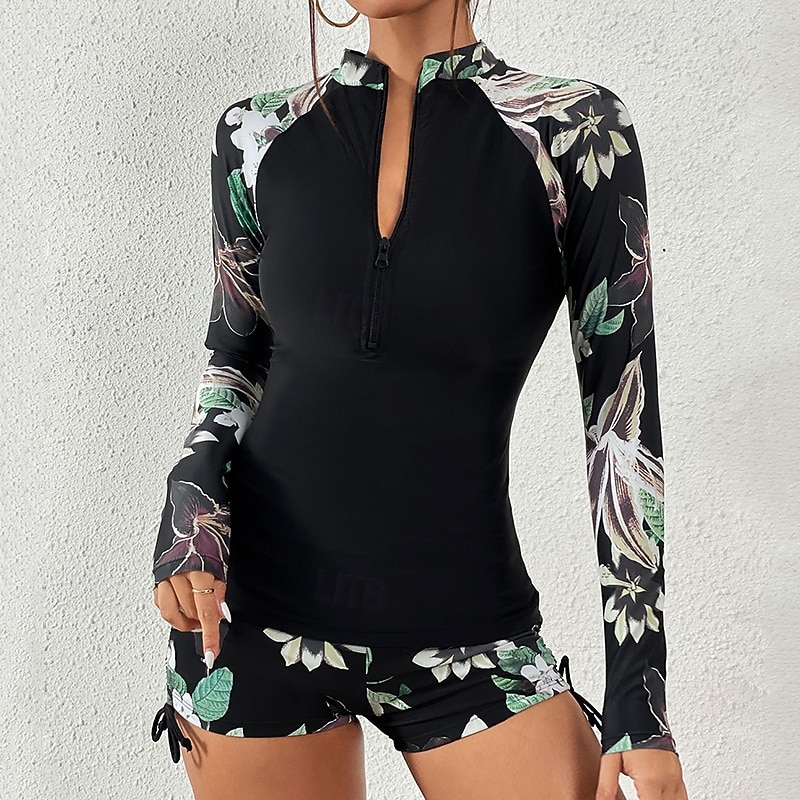 Femmes Maillots de bain intégraux Combinaison Fine UPF50+ manche longue Maillot de Bain Natation Plongée Surf Plongée en apnée Floral Été Printemps Automne de 2025 ? $27.99 –P11