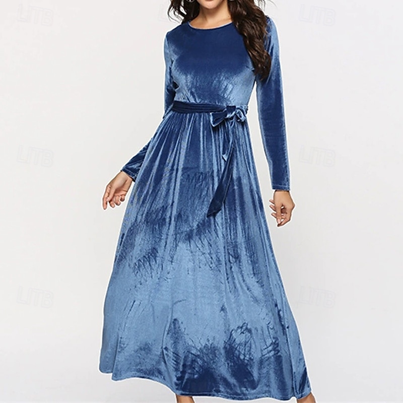 Damen Midikleid Samtkleid Cocktailkleid Elegant Mode Modern Outdoor Party Party-Abendmode Normale Passform Einfach Langarm Rundhalsausschnitt Blau Frühling Winter Herbst 2025 - $31.99 –P5