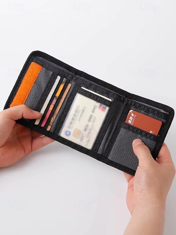 Drievoudige canvas herenportemonnee met meerdere kaartvakken, ritsvak voor munten en klittenbandsluiting – casual lichtgewicht stijl voor studenten, buitenreizen en dagelijks gebruik 2026 - $14.99 –P2