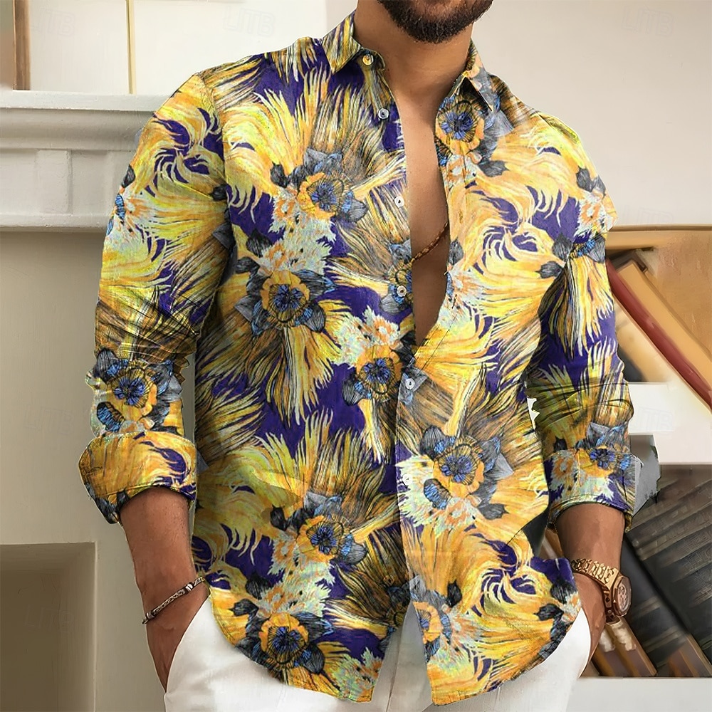 Voor heren Bloemenprint Bloemen Overhemd Overhemd met knopen Lange mouw Mode-casual Feestdagen Casual / Dagelijks Lente Herfst Strijkijzer 3D-afdrukken shirts met kraag Geel blauw Oranje 2025 - $25.99 –P6