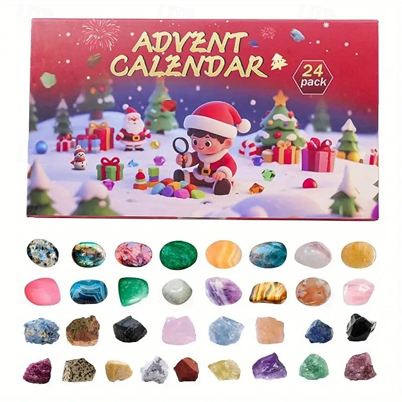 Σετ ημερολογίου advent από φυσικό κρύσταλλο με 24 ημέρες κρυστάλλινων κουτιών τυφλών - χριστουγεννιάτικο ημερολόγιο αντίστροφης μέτρησης με 24 μοναδικές πέτρες (αμέθυστος, ροζ χαλαζίας, κιτρίνης, 2025 - $24.99 –P7