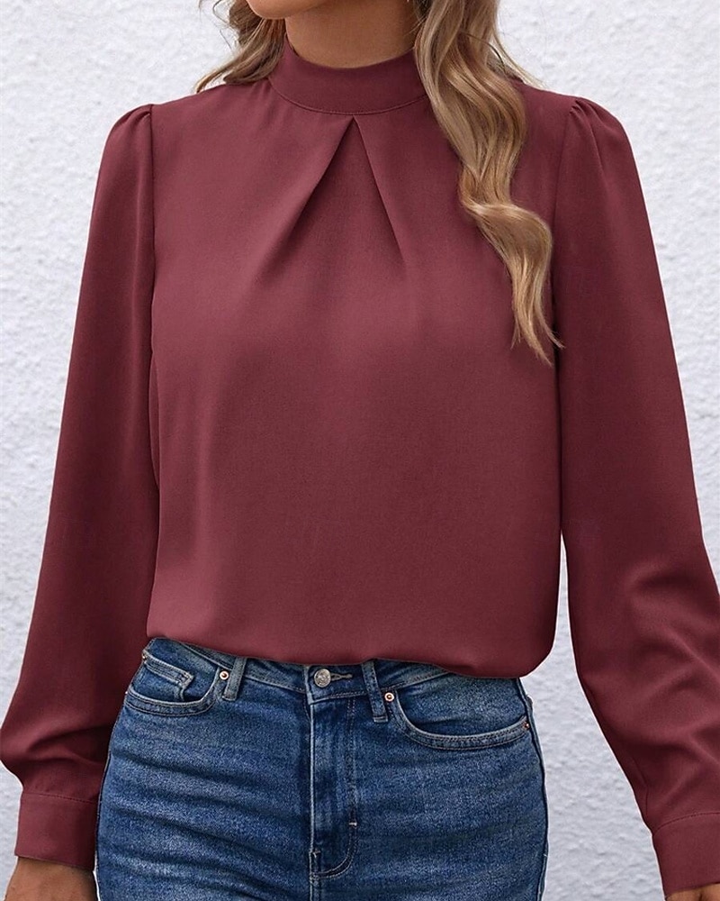 Γυναικεία Πουκάμισο Κομψή Φιλάρεσκος Σατέν Μπλούζα Συμπαγές Χρώμα Στυλάτο Καθημερινό Μακρυμάνικο Ζιβάγκο Κανονικά μπλουζάκια Καθημερινά Εξόδου Μαύρο Κίτρινο Πράσινο Ανοικτό Ρουμπίνι Βυσσινί 2026 - $27.99 –P24