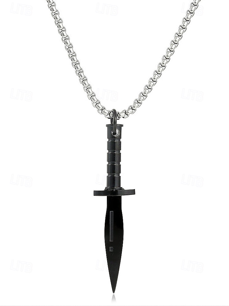 Мужское ожерелье с кулоном в виде кинжала из титановой стали – готическая панк-цепочка с ножом для вечеринки на Хэллоуин, косплея и повседневной носки 2026 - $11.99 –P8