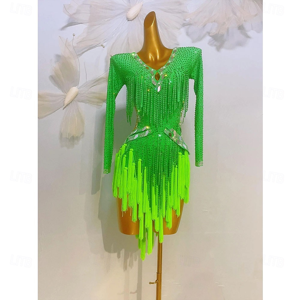 Danse Latine Robe Gland Épissage Femmes Performance Entraînement manche longue Haut Spandex de 2026 ? $412.69 –P6