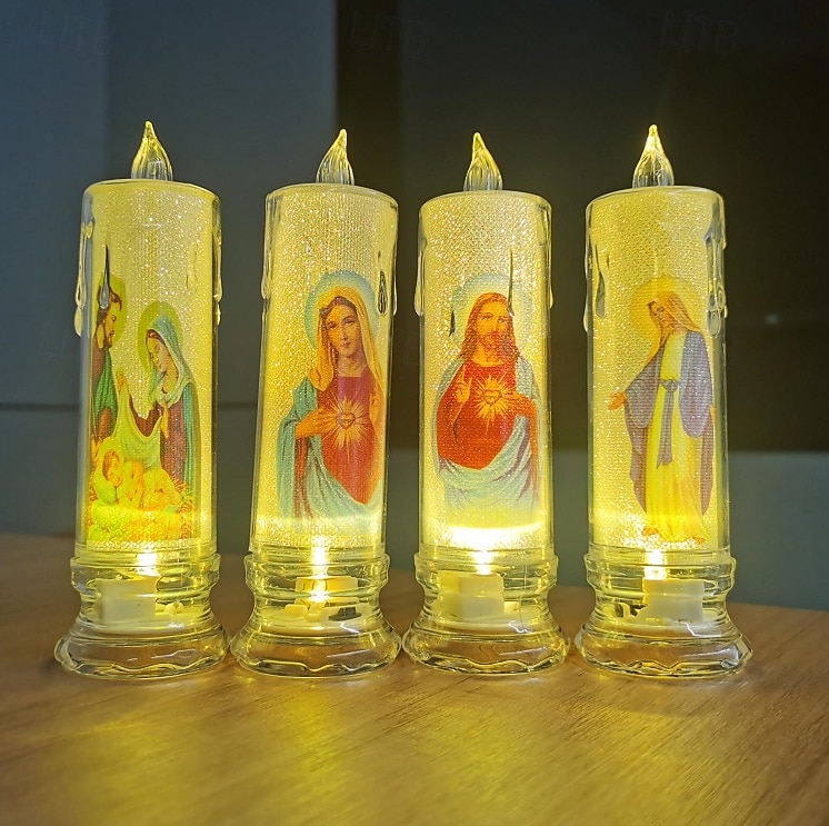 NUOBESTY Battery Operated LED Prayer Candle – Flameless Memorial Light For Christmas, Catholic Services & Home Decor (Assorted Colors)