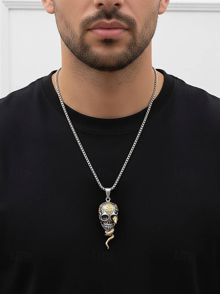 Collana con ciondolo a forma di serpente e teschio di Halloween da uomo, gioielli in lega in stile punk gotico per feste, cosplay e festival del 2025 a $9.99 –P2