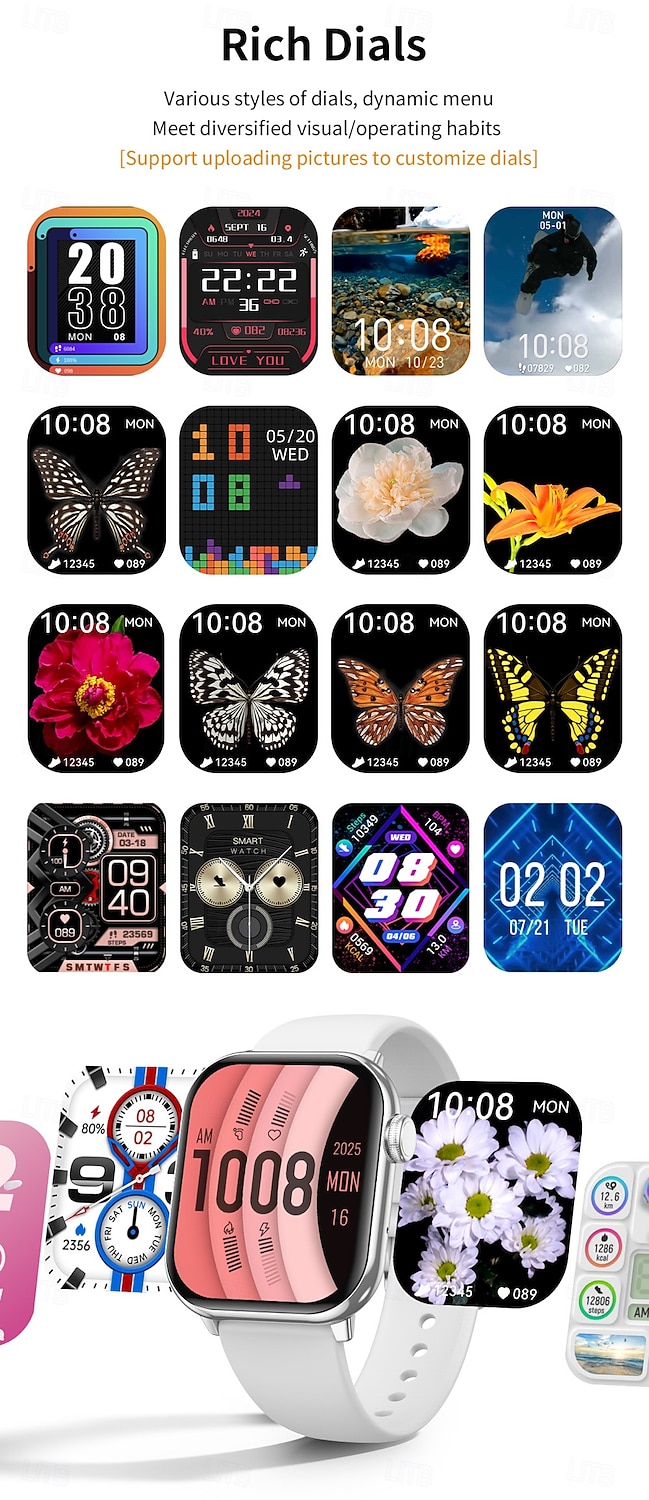 Montre connectée grand écran 1,85 pouces pour hommes et femmes, appels Bluetooth, 100 modes sportifs, fréquence cardiaque, sommeil, santé, musique locale, météo de 2025 ? $57.99 –P6
