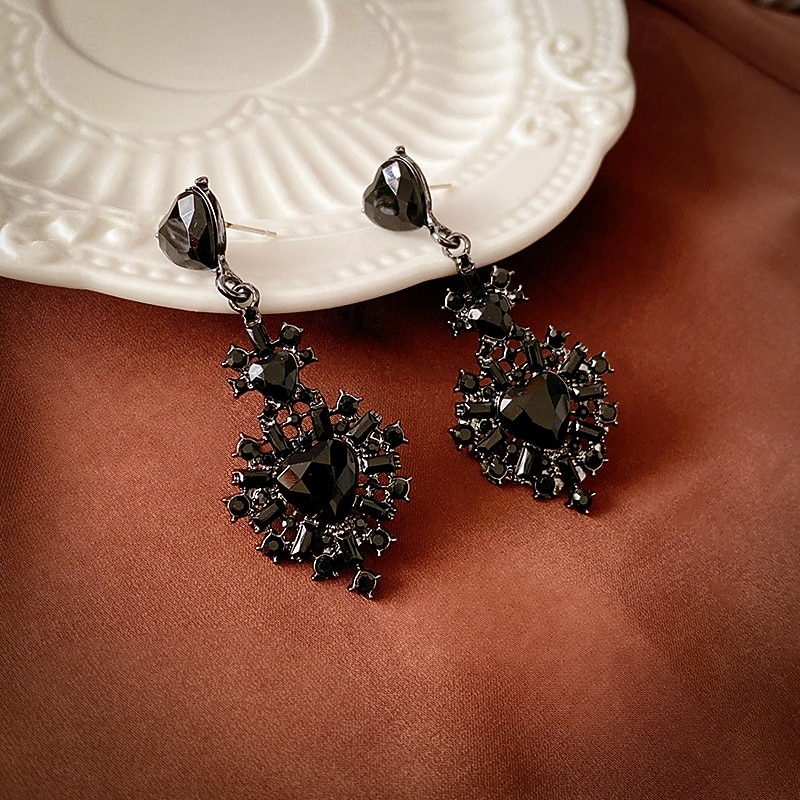 Damskie kolczyki vintage z czarnymi kryształkami – biżuteria inspirowana Gatsbym, wyrazista, do tańca towarzyskiego w stylu retro &Stroje imprezowe z lat 20. XX wieku 2026 - $11.99 –P4