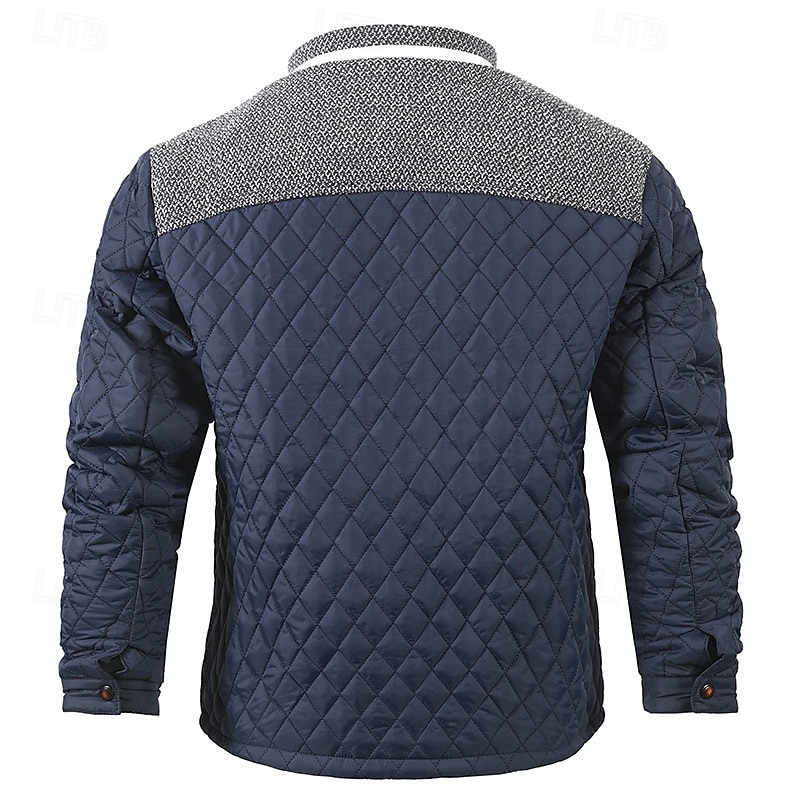 Herr Quiltad jacka Vardaglig jacka Semester Dagligen Håller värmen Lappverk Ficka Höst Vinter Färgblock Mode Klassisk Hög krage Normal Svart Blå Kaki Armégrön Jacka 2025 - $60.99 –P16