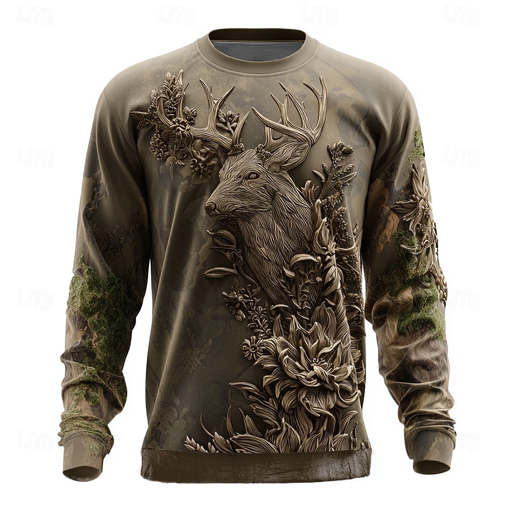 Herren Blatt Hilfsmuster Hirsch Pullover Lässig Langarm Rundhalsausschnitt Urlaub Party Geschenk Blau Burgunderrot Braun Grün Rundhalsausschnitt 3D Ganzjahres Designer S M L XL XXL XXXL 2026 - $28.99 –P2