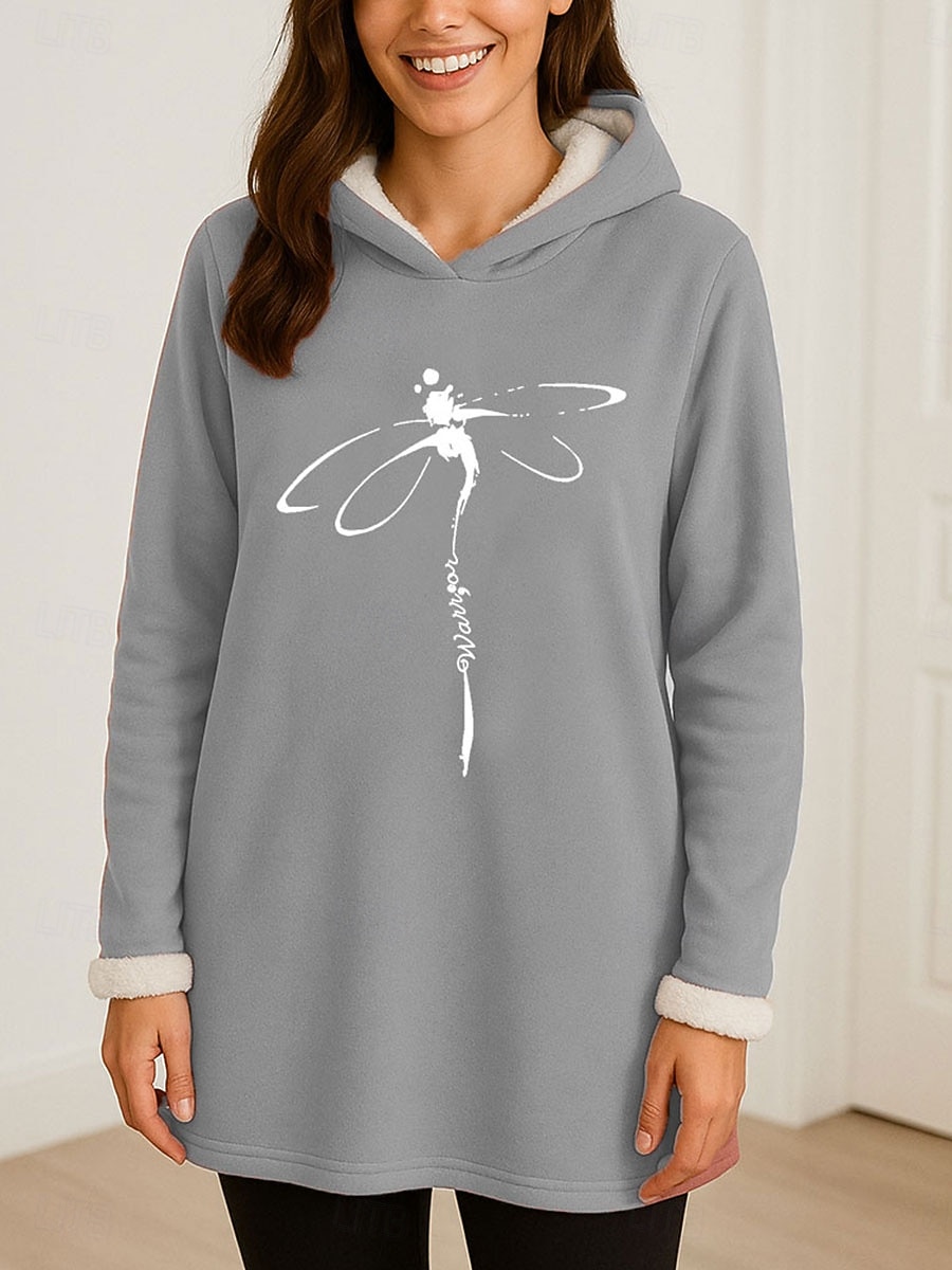 Dame Pullover hettegenser-genser Grafisk Dyr Fritid Comfrt Langermet Med hette Lange topper Gate Hverdag Avslappet Trykt mønster Rosa Blå Grå Høst Vinter 2025 - $28.99 –P3