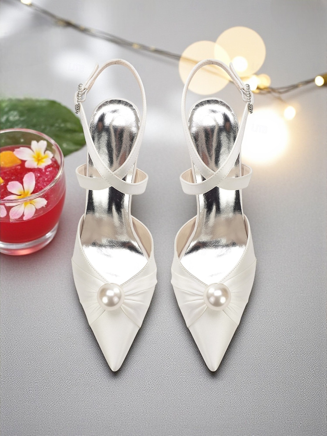 Women's Blue Satin Block Heel Pumps with Pearl Detail and Ankle Strap - Elegant Pointed Toe Shoes for Formal Occasions and Cocktail Parties 2025 - $59.99 –P6
