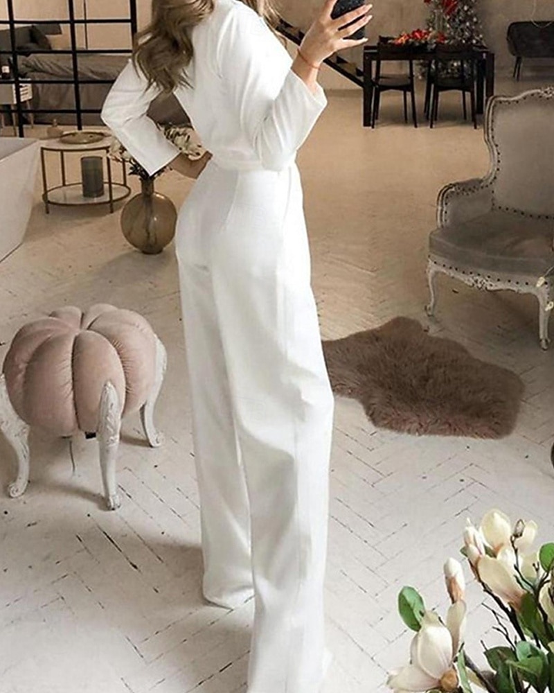 Női Szabályos Jumpsuitek Utcai sikk Tömör szín Hosszú ujj V-alakú Zseb Utca Napi Normál Fekete Fehér Bor Nyár 2025 - $31.99 –P6