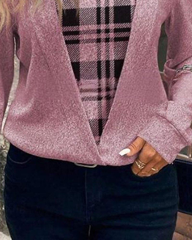 Dames Overhemd Blouse Afdrukken Ruitjes Stijlvol Basic Casual Lange mouw Vierkante hals Normale tops Dagelijks Feestdagen Blozend Roze Lente Herfst Winter 2026 - $32.99 –P3