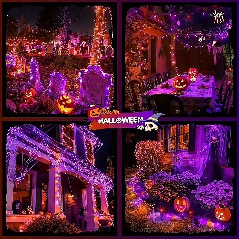 1 stuk zonne-lichtsnoer Halloween buitendecoratie IP65 waterdicht zonne-sprookjesachtige twinkelende lichtjes 8 verlichtingsmodi geschikt voor Halloween, Kerstmis, feest, boom, bruiloft, tuin, balkon, 2025 - $12.99 –P7