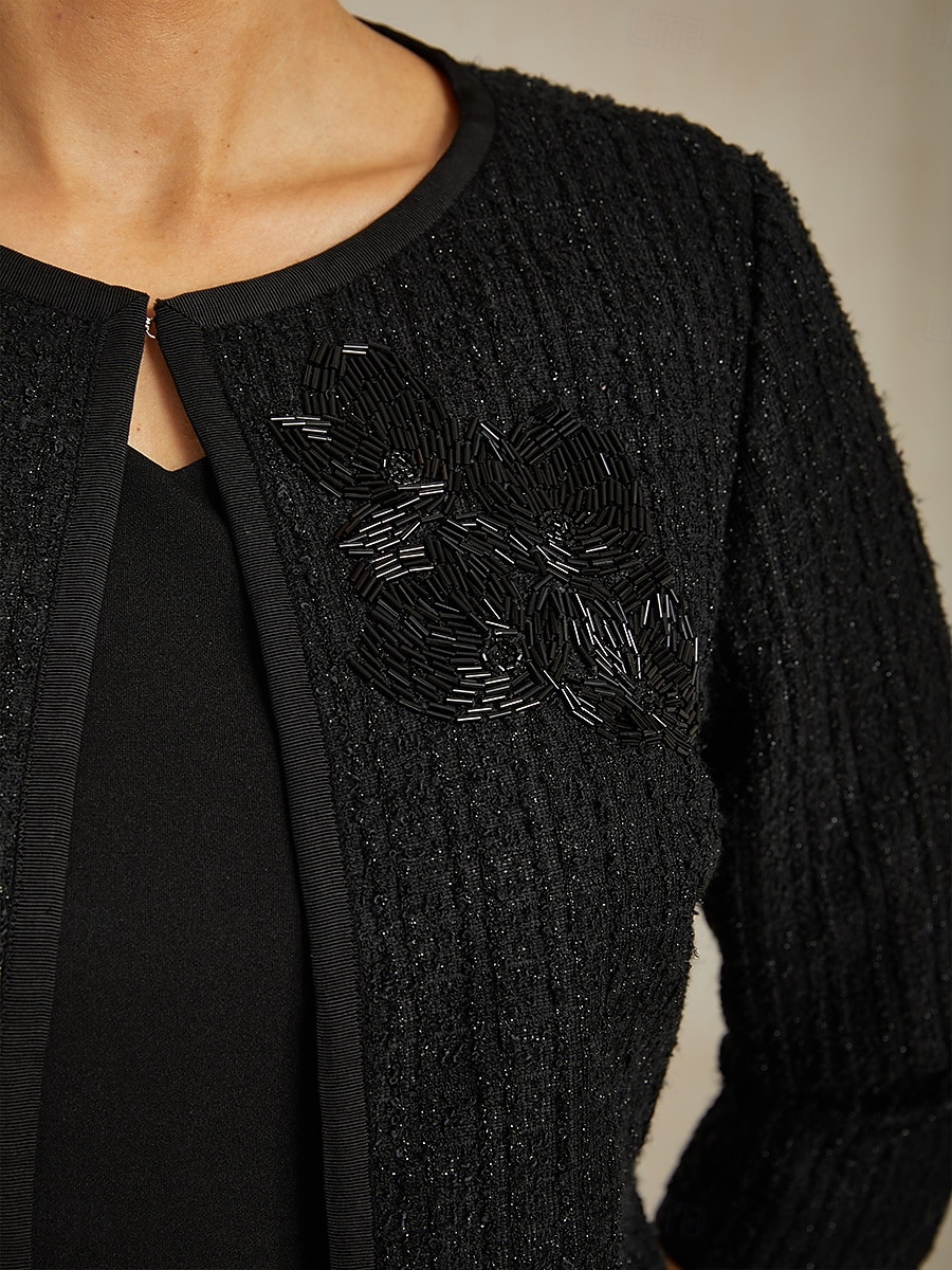 Pentru femei Jachetă Palton Cald Ștrasuri Elegant Oficial Petrecere Invitat la nunta Muncă Scurt Crewneck Fit regulat Manșon Lung Îmbrăcăminte exterioară Negru Primăvară Toamnă 2026 - $22.49 –P4