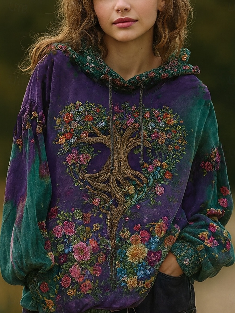 Womenska 3D Print Vintage Boho Hoodie Patchwork Hoodie Bluza Kwiatowa Pulower Bluza Elegancka Ciepła Aktywna Długi Rękaw Kaptur Ulica Codzienny Wyjazd Casual Sznurowany Wydruk Niebieski Wiosna Jesień 2025 - $26.99 –P1