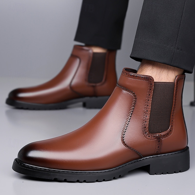 Homme Bottes Rétro Marche ancien Quotidien Cuir PU Confortable Bottes Mi-Mollet Mocassin Brun foncé Noir Printemps Automne de 2025 ? $54.99 –P6