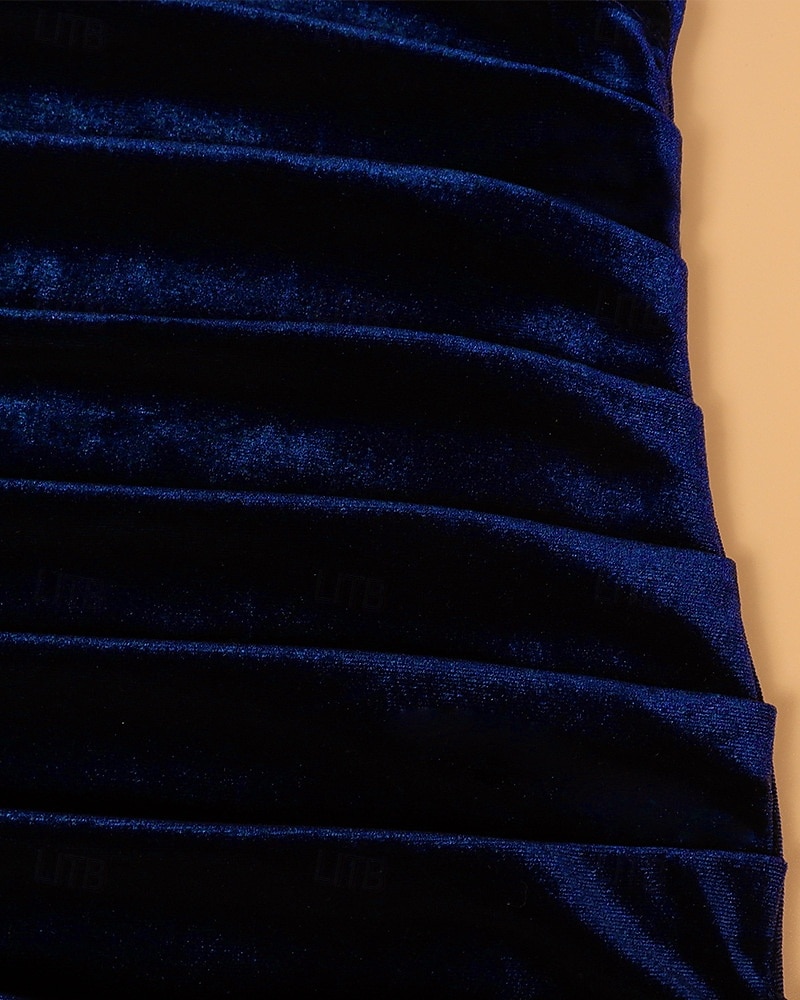 Pentru femei Rochii Midi Rochie de catifea Rochie de Cocktail Elegant Modă Modern Serată Dată Sfârșit de săptămână Fit regulat Simplu Manșon Lung În V Albastru piscină Primăvară Toamnă 2025 - $28.99 –P6
