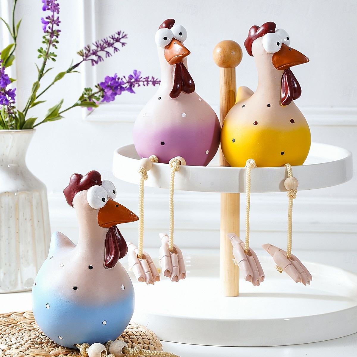 Søt og morsom storøyd kyllingfigur med lange bein – kreativ hagehengende kylling- og kalkunskulptur, miniatyrkunstpynt for hjem og utendørs hagedekor 2025 - $9.99 –P1