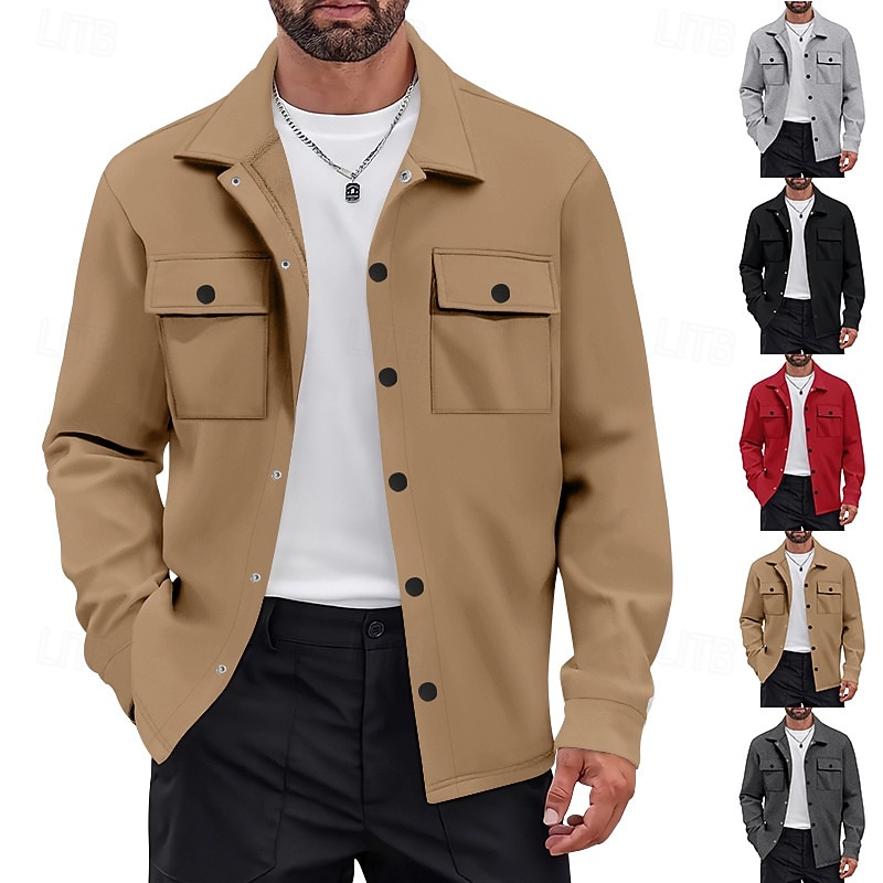 Per uomo Giacca Leggera Giacca Cargo Giacca Casual Vacanza Quotidiano Caldo Tasca Primavera Autunno Semplice Moda Classico Bavero Regolare Nero Rosso Cachi Grigio chiaro Grigio scuro Giacca del 2025 a $24.99 –P1