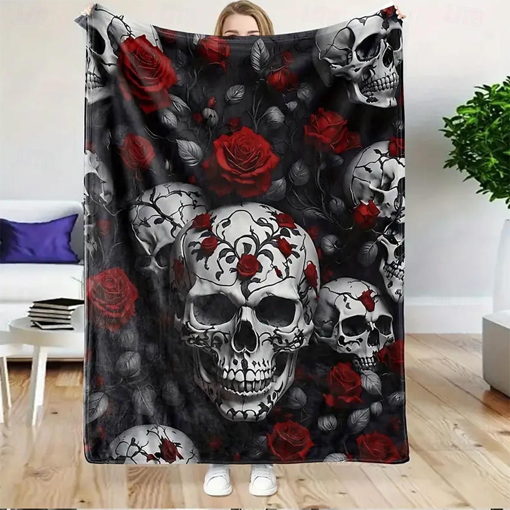 Fleece Throw Blanket for Couch Skeleton Rose Mexico Dark Punk Gothic Style Party Sofa Bed Decorative Warm Blanket Home Decor 2026 - $20.99 –P1