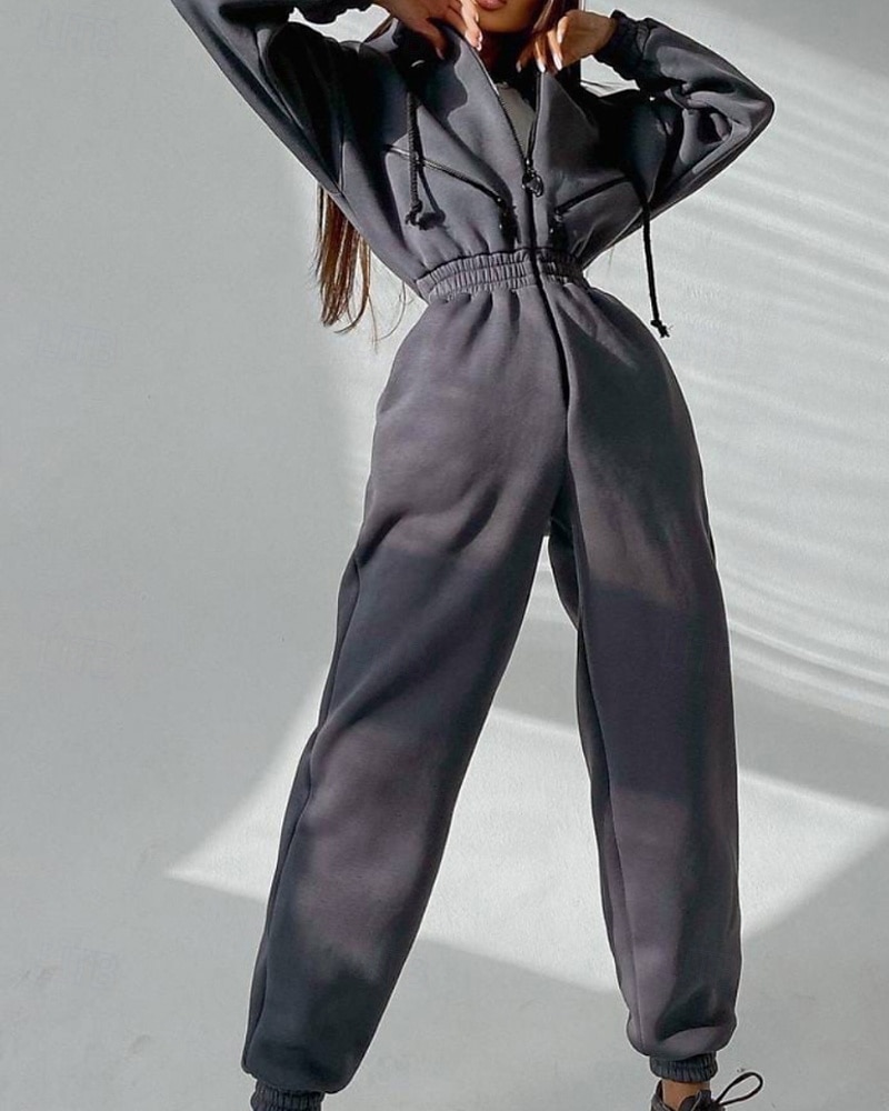Női Szabályos Jumpsuitek Utcai sikk Színes Hosszú ujj Kapucni Kollázs Cipzár Utca Napi Normál Fehér Arcpír rózsaszín Medence Ősz 2025 - $27.99 –P17