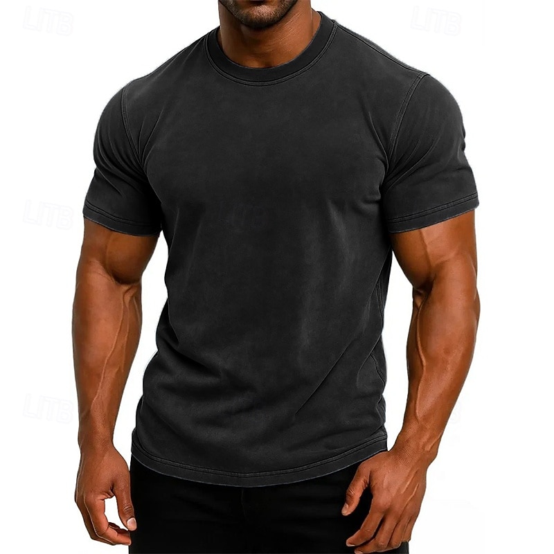 SoftFade™ Maglietta da Uomo T-Shirt Tee Top Manica Corta Maniche Corte Collo Alto Estate Colore Solido Vintage Garment Dyed Lavato Casual Vacanze Street Blu Viola Top Tee per Uomini del 2026 a $28.99 –P9