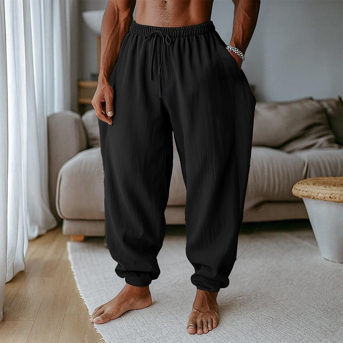 Pánské Plátěné kalhoty Kalhoty Letní kalhoty Volné kalhoty Harémové kalhoty Šňůrky Elastický pas Bez vzoru Pohodlné Prodyšné Plná délka Venkovní Ležérní Dovolená prázdniny Módní Černá Trávová zelená 2026 - $29.99 –P4