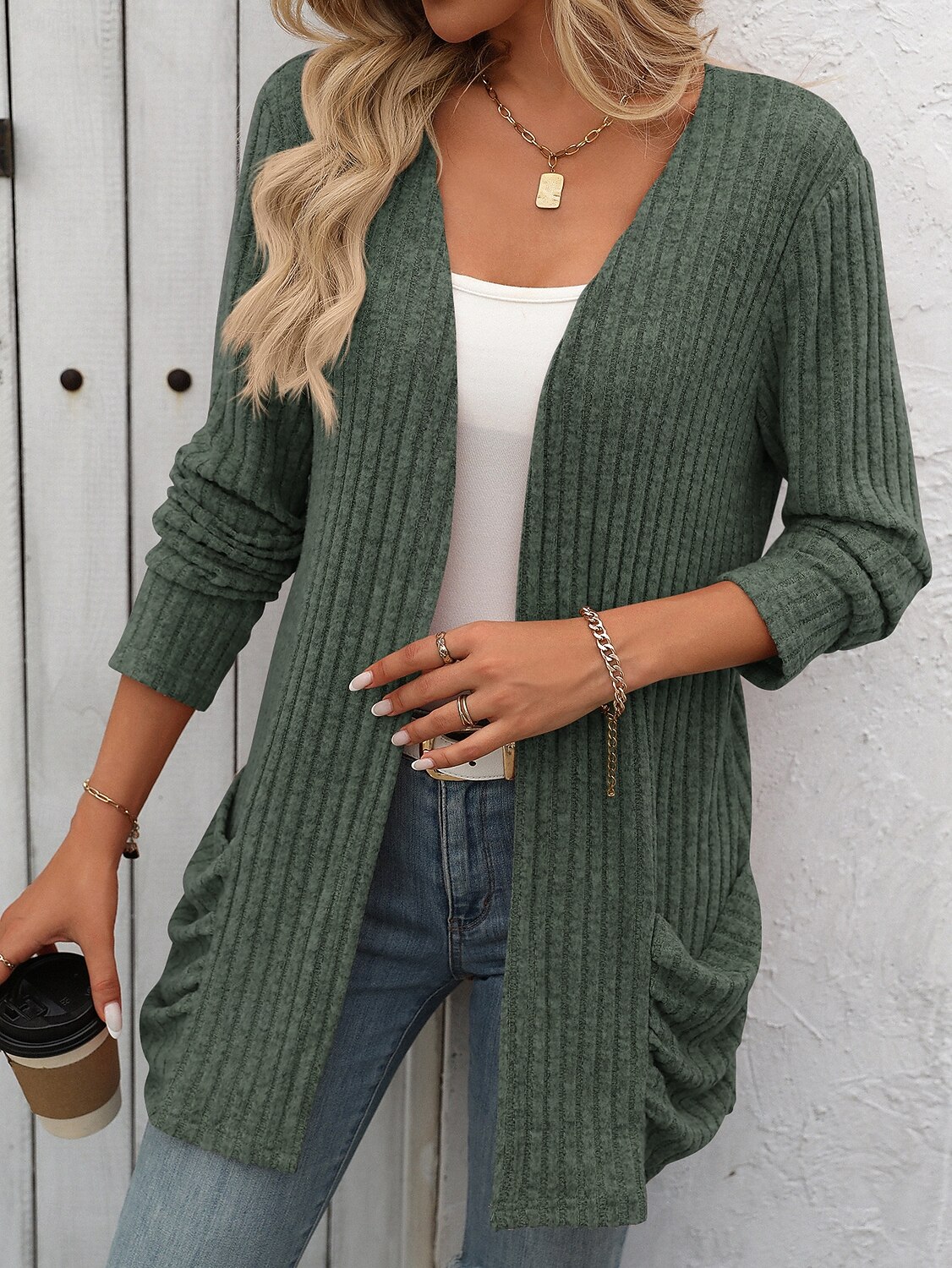 Dam Vinterkappa Bekväm Andningsfunktion Ficka Öppen front Elegant Ledigt Slät Semester Gata Ledigt Dagliga kläder Öppen front Normal Kraglös Normal Långärmad Ytterkläder Rodnande Rosa Rubinrött Blå 2025 - $27.99 –P6