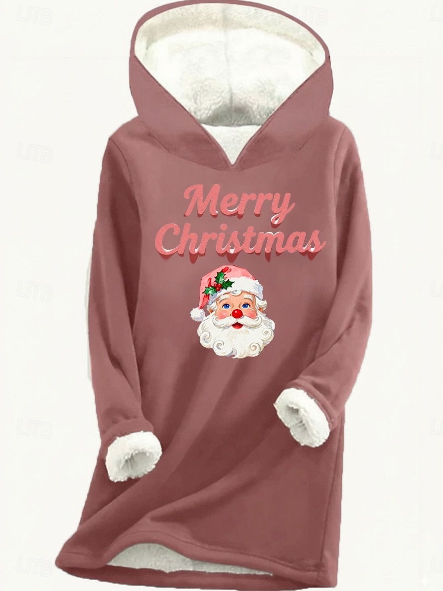 Dame Pullover hettegenser-genser julenissen Varm Fritid Sherpa Fleece Langermet Med hette Lange topper Gate Hverdag Avslappet Trykt mønster Mørk Rosa Blå Grå Høst Vinter 2025 - $31.99 –P6