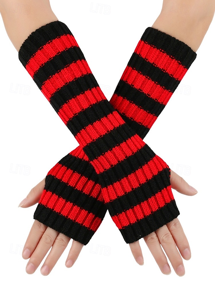 Gants sans doigts à rayures de Noël pour femmes - tricot doux, rayures rouges et blanches, parfaits pour les fêtes de fin d'année et les festivités hivernales de 2025 ? $7.99 –P1