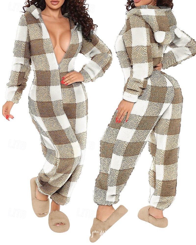 Dam Onesies Ledigt Komfort Comfrt Ren färg Ficka Jul Hem Långärmad Luvtröja Rodnande Rosa Vin Rubinrött Fuchsia Brun Vår Höst Vinter 2025 - $48.99 –P6
