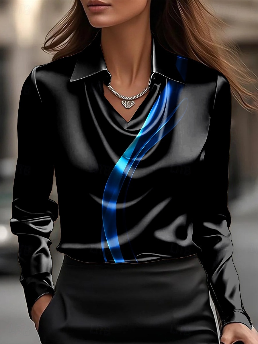 Per donna Camicia Arricciato Drappeggiato Ombre Grafico Astratto Elegante Essenziale Casual Manica Lunga Scollo a Cascata Top Regolari Quotidiano Lavoro Abbigliamento da sera Blu Rosso Viola del 2026 a $32.99 –P1