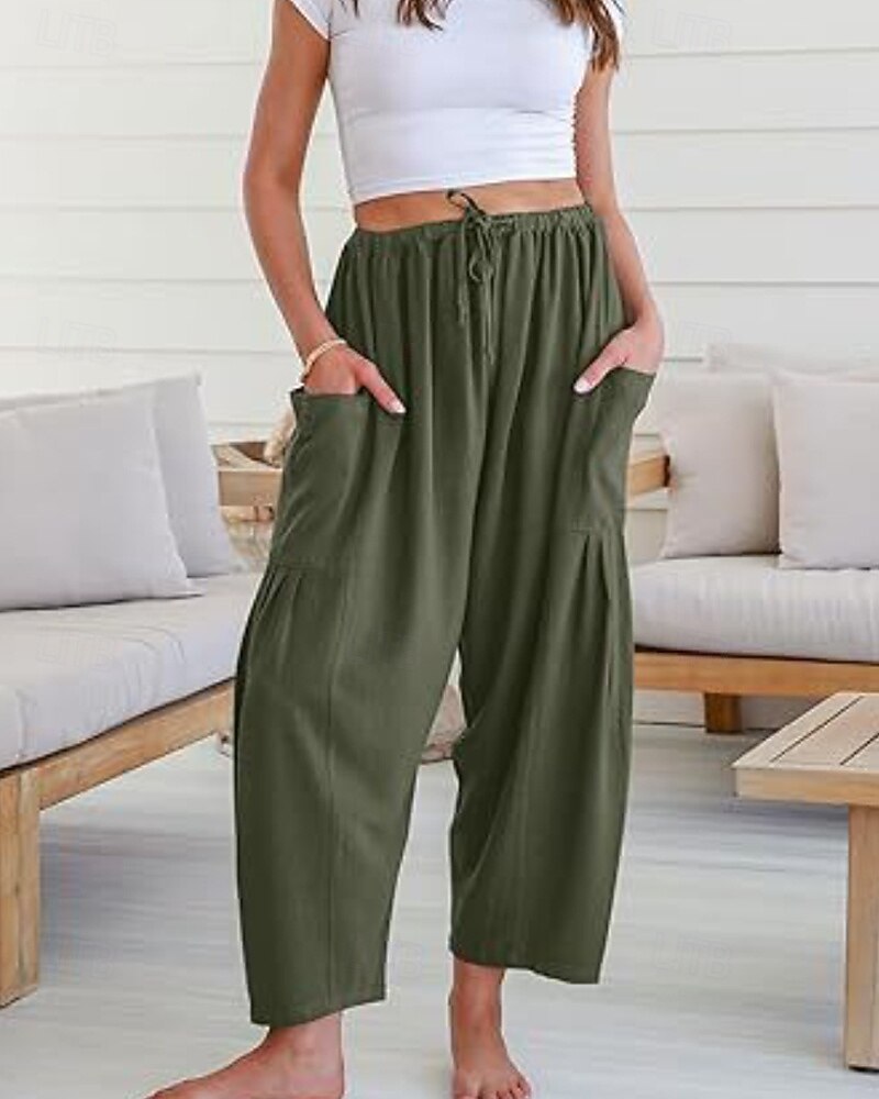 Per donna Gamba larga Chinos Streetwear Casual Lunghezza intera Vita media Semplice Coulisse Tasca Confortevole Micro-elastico All'aperto Vacanza Streetwear Rosso scuro azzurro cielo Nero Bianco del 2025 a $24.99 –P10