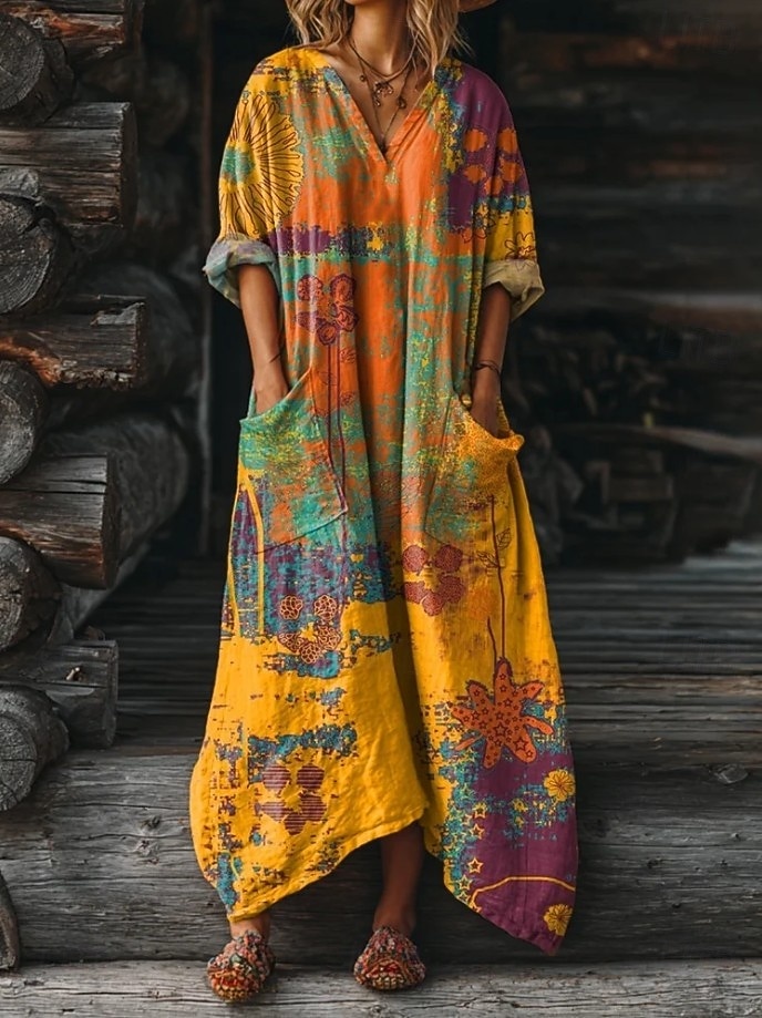 Women's Maxi Dress Boho Sundress A Line Dress Vacation Casual  Birthday Daily Holiday Loose Fit Floral Long Sleeve V Neck Yellow Red Blue Purple Spring Fall 2026 - $37.99 –P4