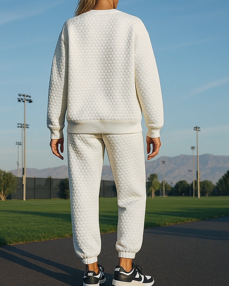 Damskie Dres 2-częściowy Komplety dresowe Stroje sportowe Workowaty Solidne kolory Zestawy odzież Jesień Biały Kariera Na zewnątrz Podróże Lekki Moda Długi rękaw Sport Odzież sportowa Średnio 2026 - $56.99 –P2